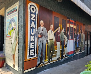 1929 Theater Mural Mural of Ozaukee Theater sign and people standing in line