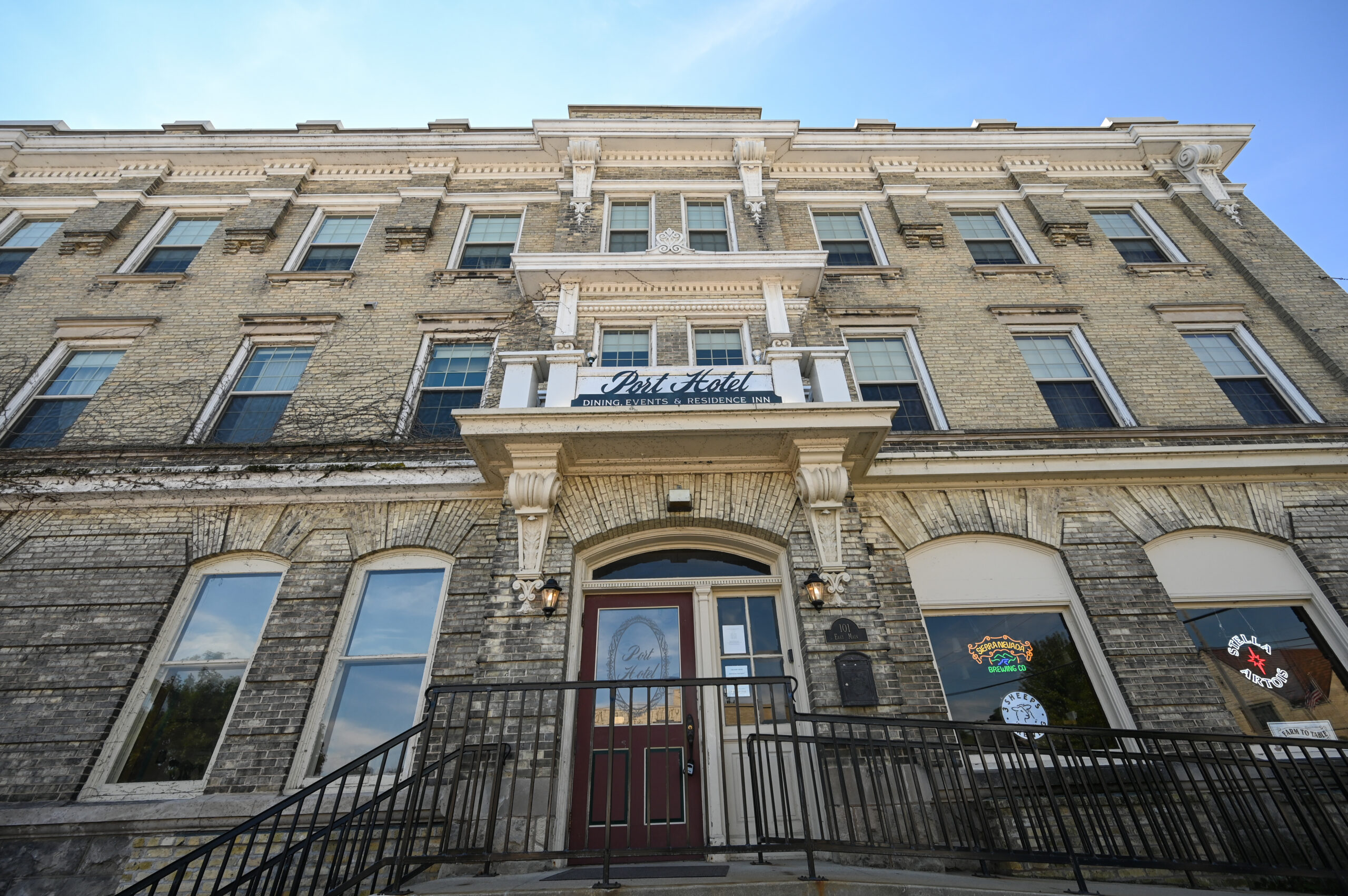 Exterior of historic Port Hotel
