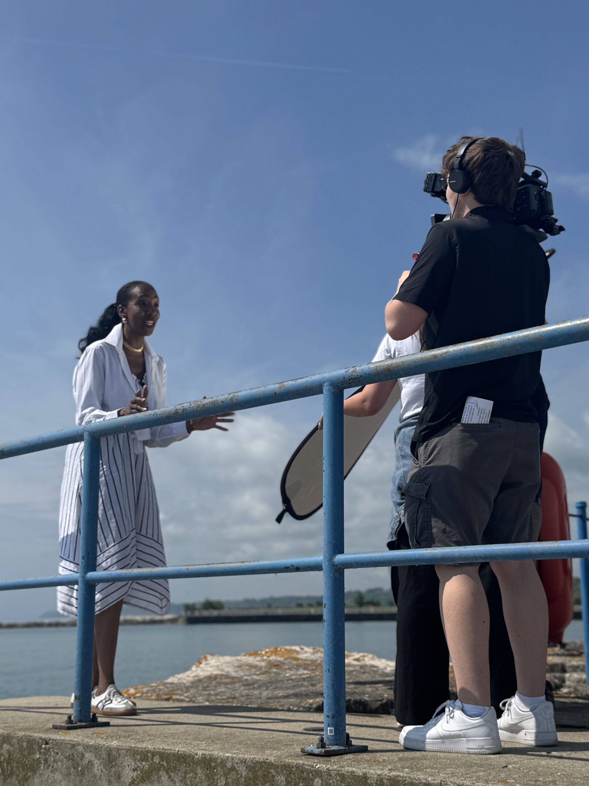 BTS What's Brewing WI 1 Anchor Stephanie Brown of What's Brewing Wisconsin on the Breakwater in Port Washington
