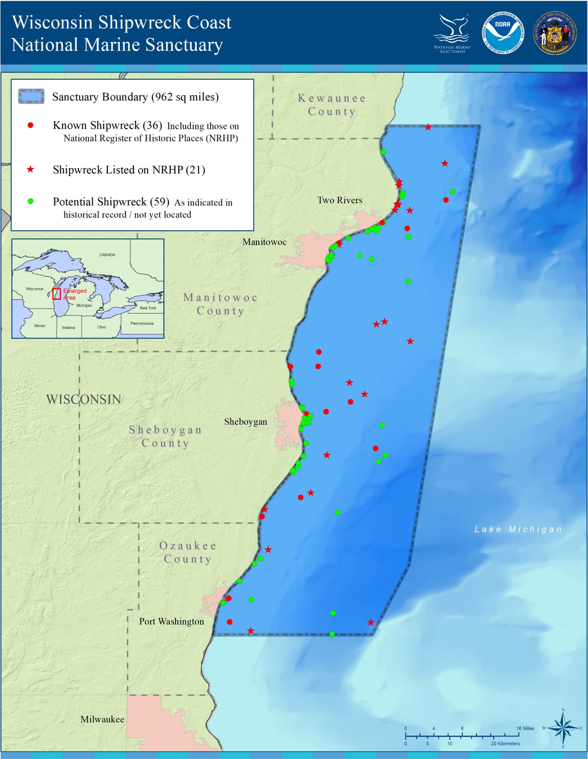 Shipwreck Coast Map Map of the Wisconsin Shipwreck Coast