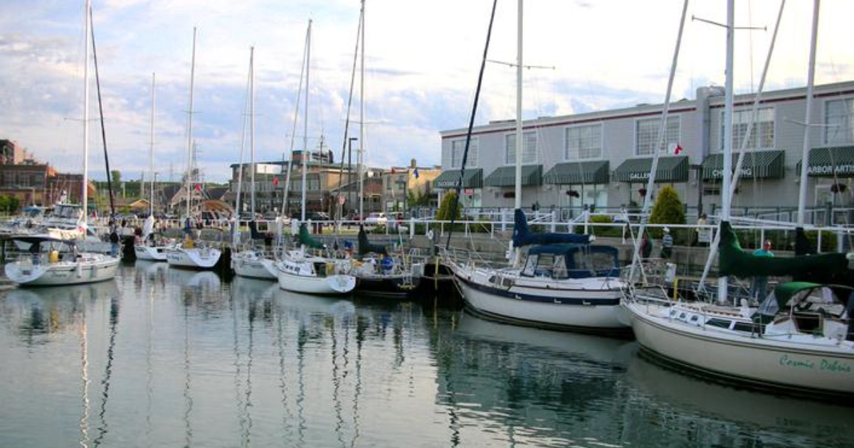 Line of sailboats along the North Slip of the Port Washington Marina