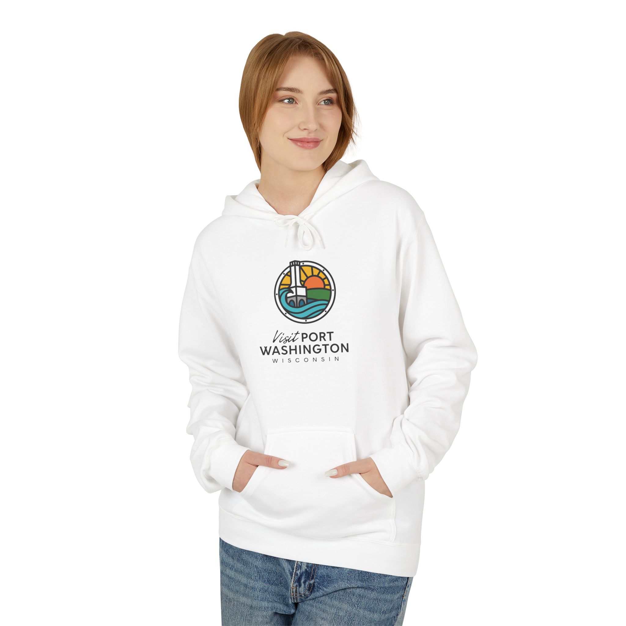 Visit Port Washington Hoodie | Coastal Stained Glass Design - Image 8