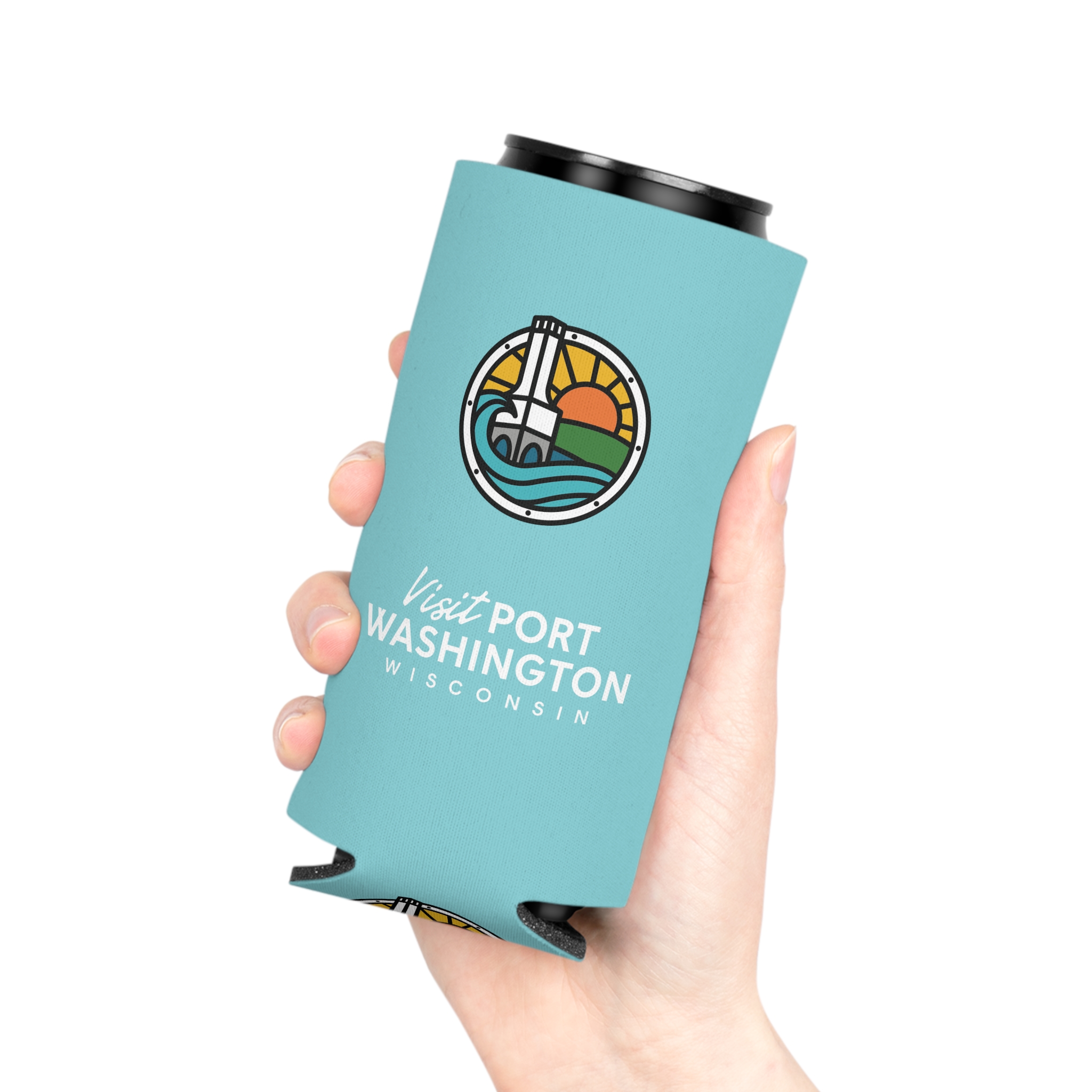 Visit Port Washington Wisconsin Can Koozie | Lighthouse Design - Image 12