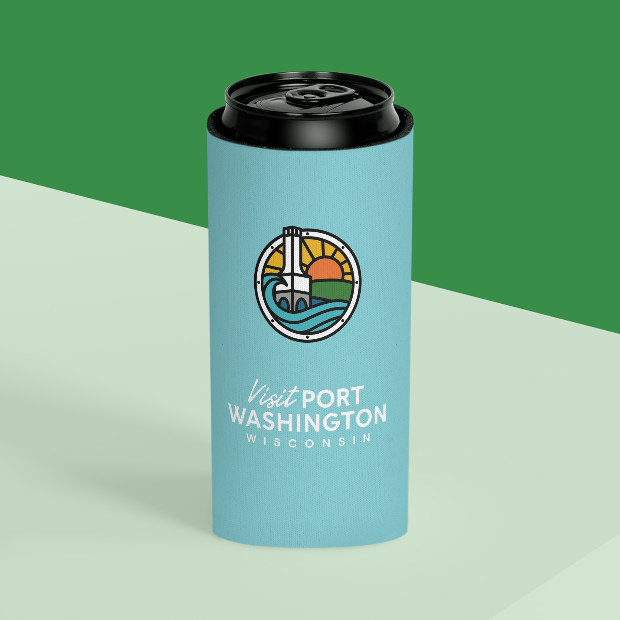 Visit Port Washington Wisconsin Can Koozie | Lighthouse Design - Image 14