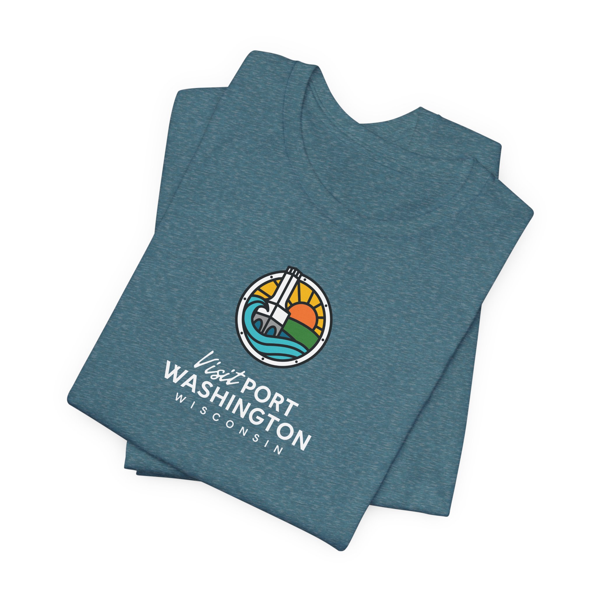 Port Washington Round Logo Tee | Harbor Sailboat Circle Graphic Tee - Image 45