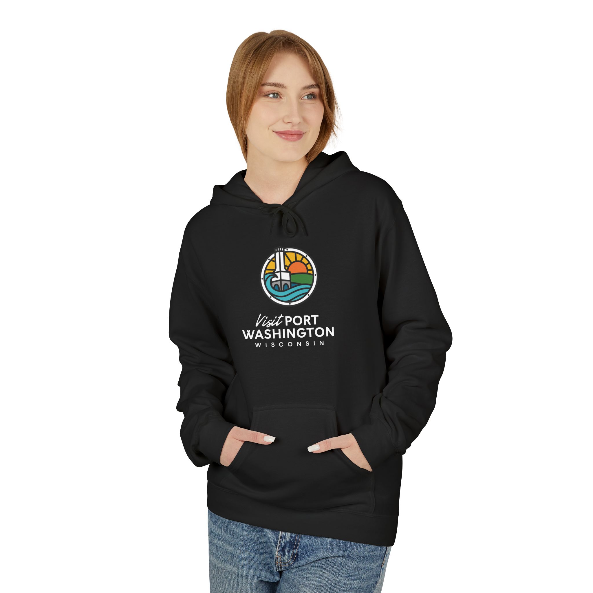 Visit Port Washington Hoodie | Coastal Stained Glass Design - Image 4