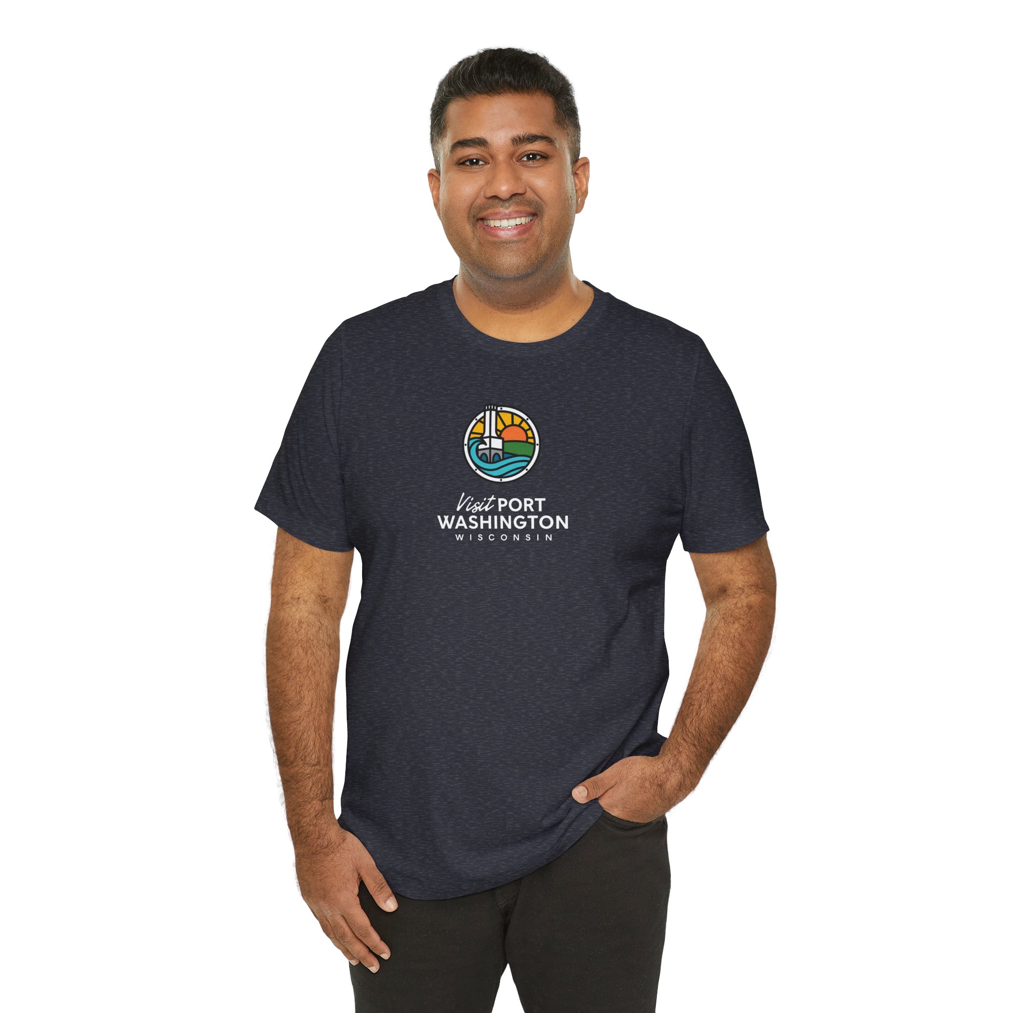 Port Washington Round Logo Tee | Harbor Sailboat Circle Graphic Tee - Image 56