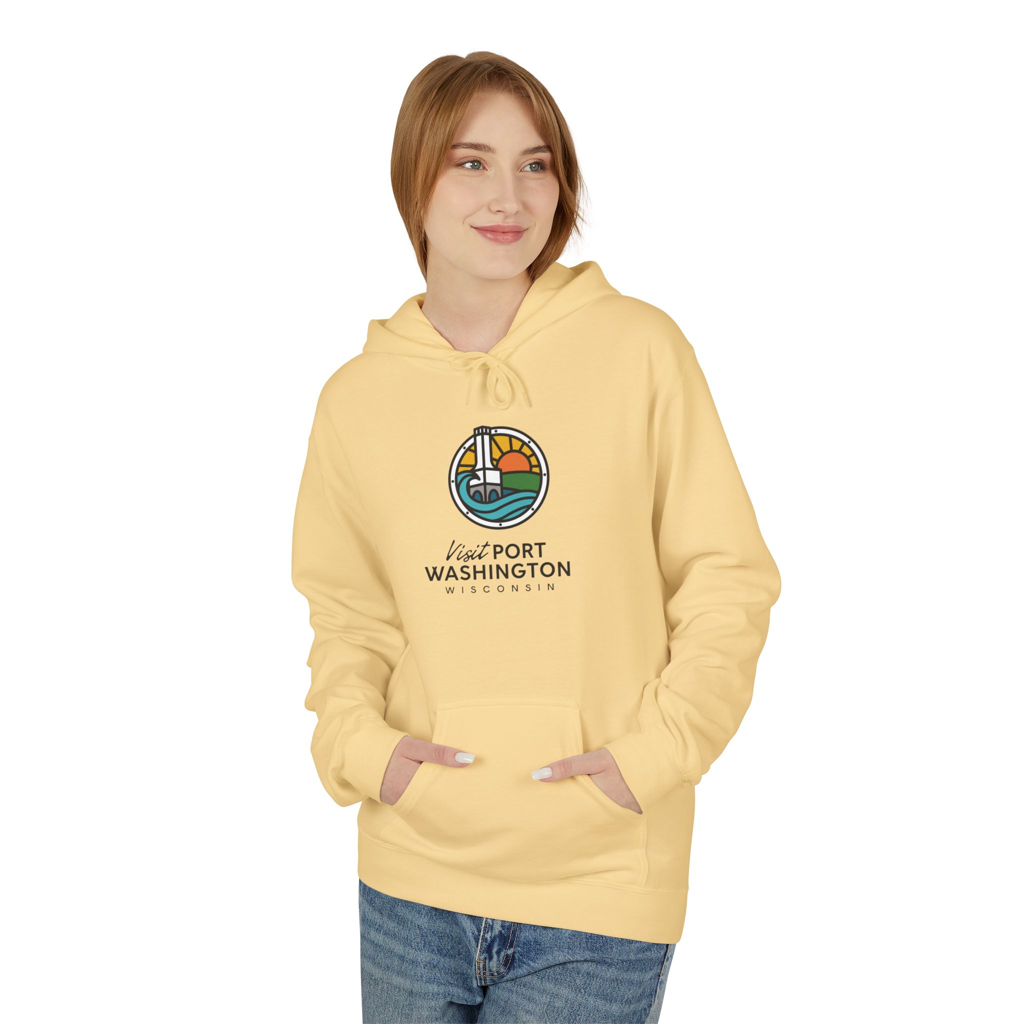 Visit Port Washington Hoodie | Coastal Stained Glass Design - Image 13