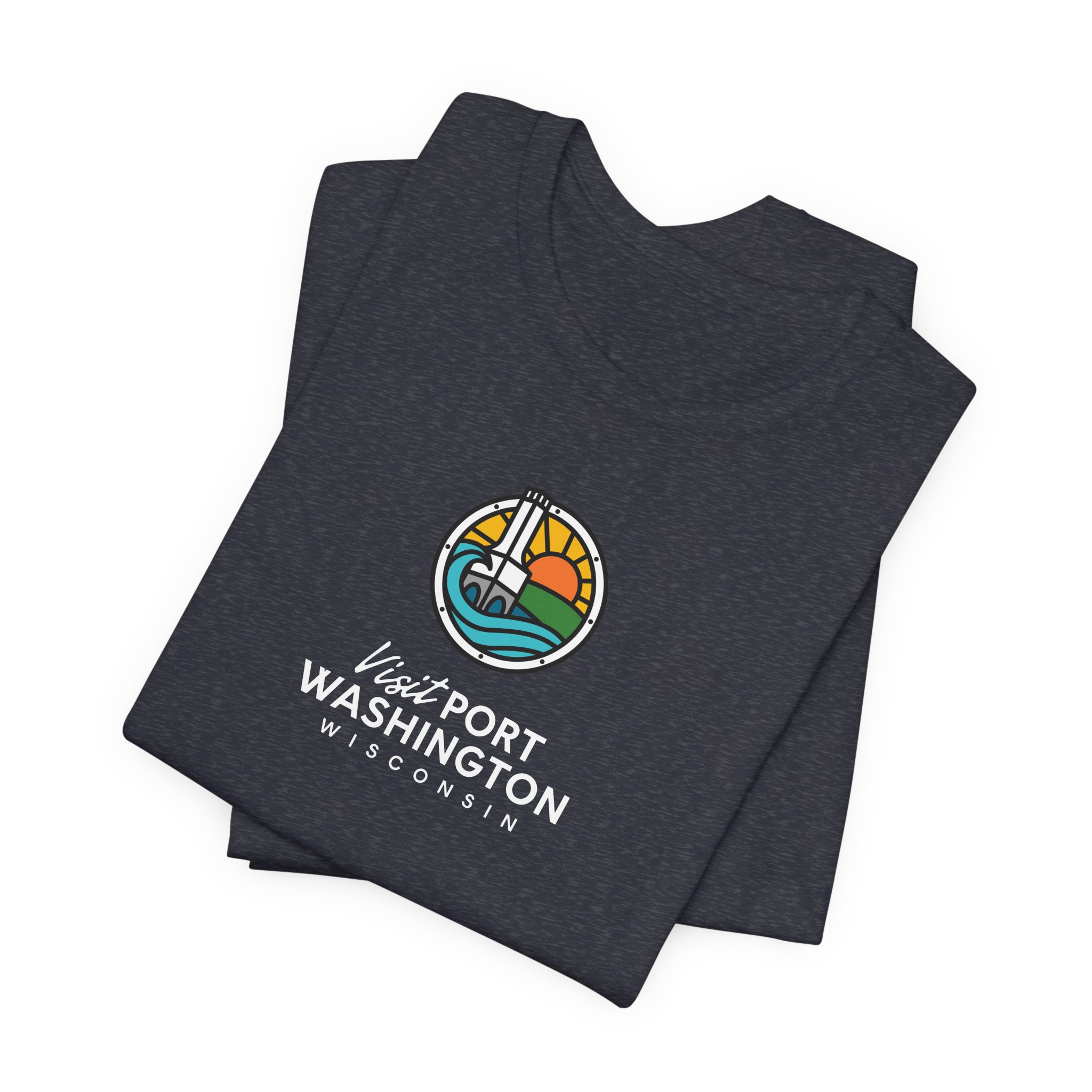 Port Washington Round Logo Tee | Harbor Sailboat Circle Graphic Tee - Image 53