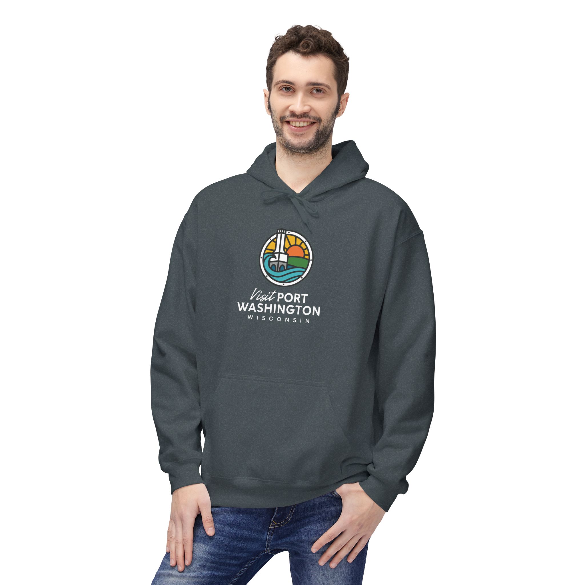 Visit Port Washington Hoodie | Coastal Stained Glass Design - Image 19