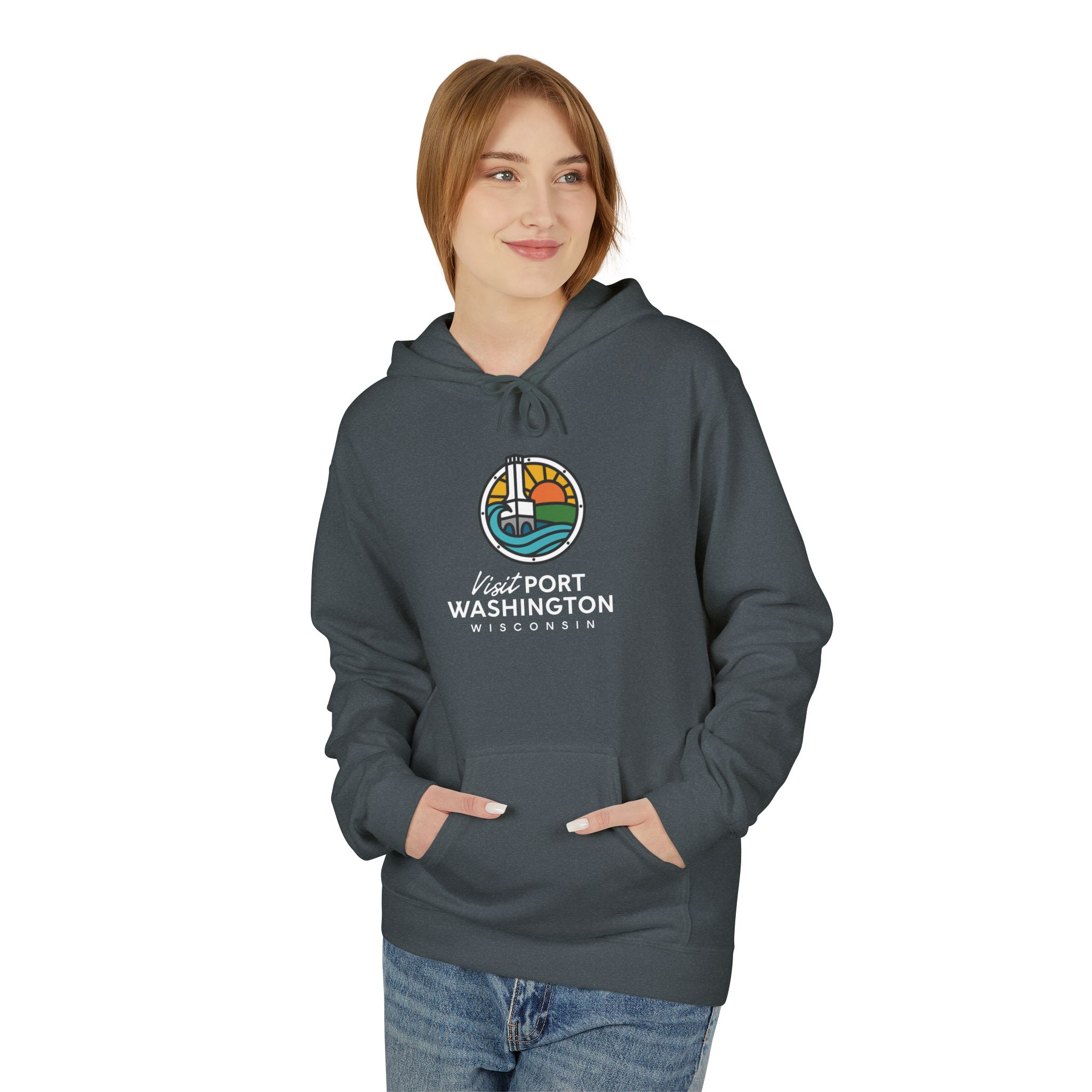 Visit Port Washington Hoodie | Coastal Stained Glass Design - Image 18