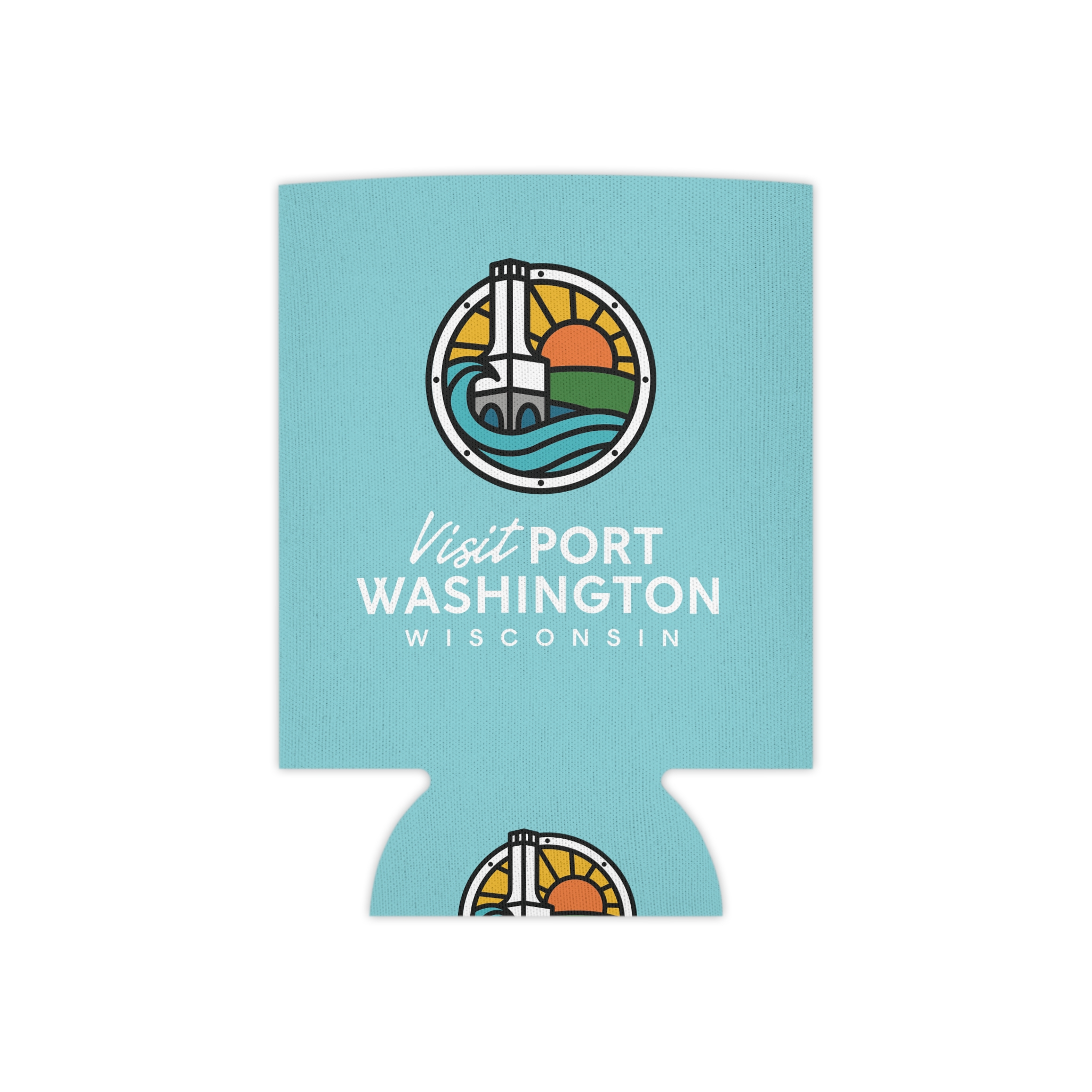 Visit Port Washington Wisconsin Can Koozie | Lighthouse Design - Image 2