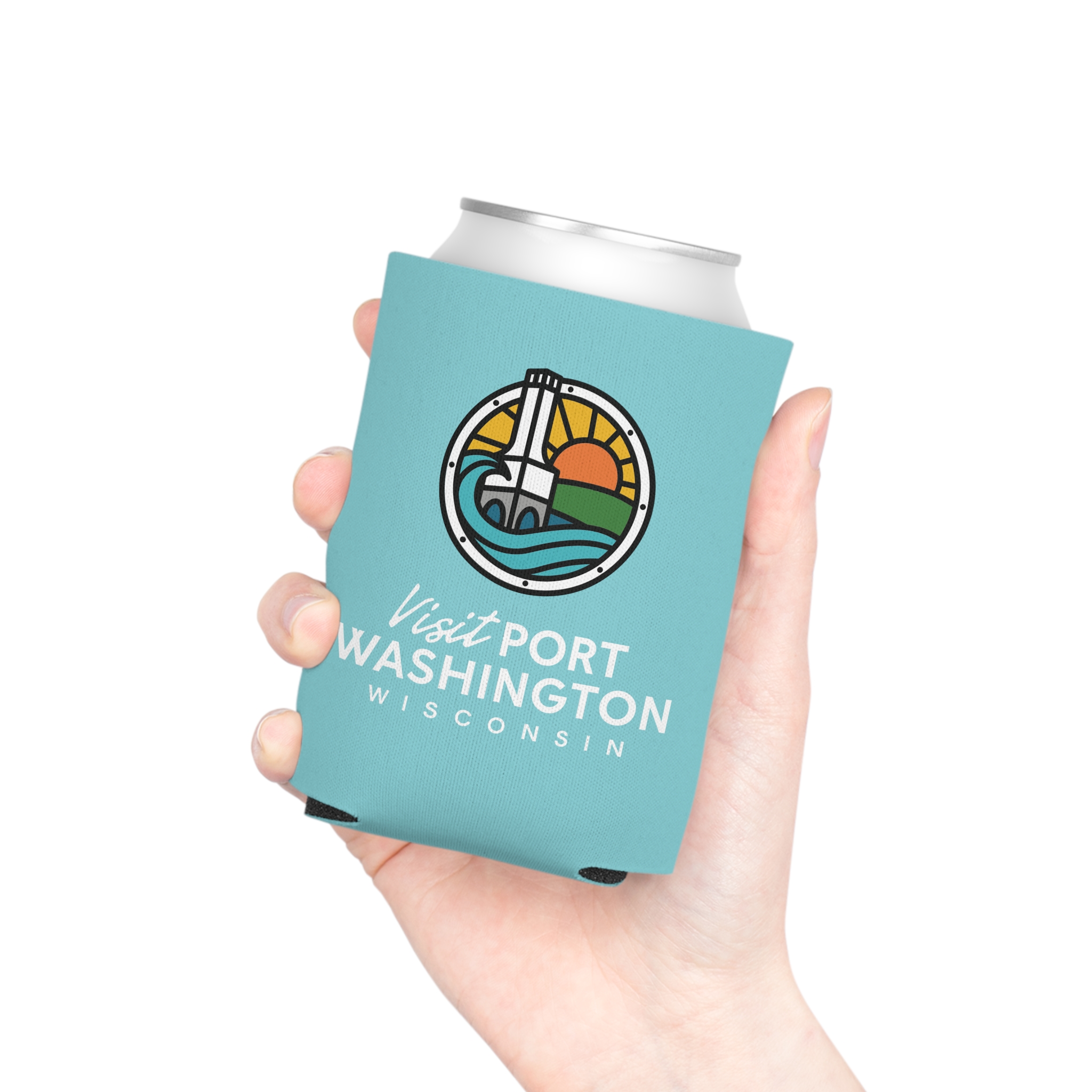 Visit Port Washington Wisconsin Can Koozie | Lighthouse Design - Image 6