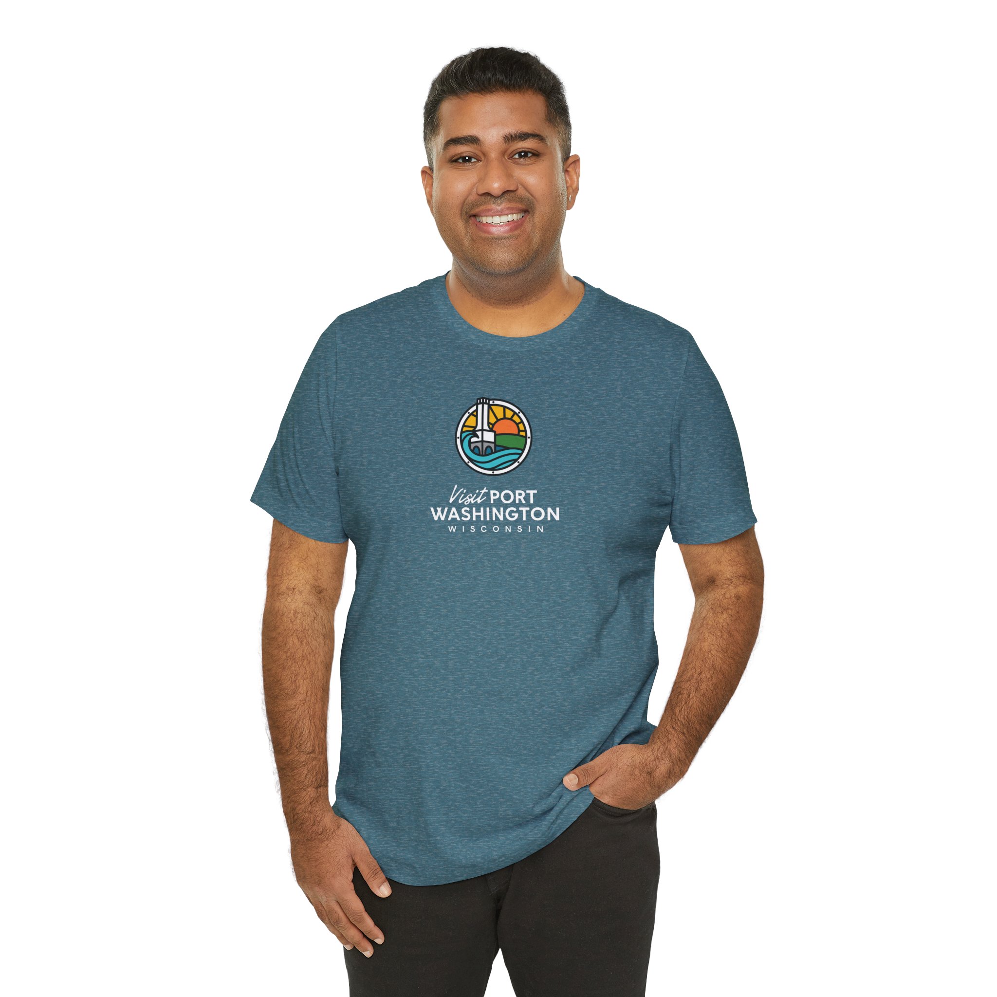 Port Washington Round Logo Tee | Harbor Sailboat Circle Graphic Tee - Image 49