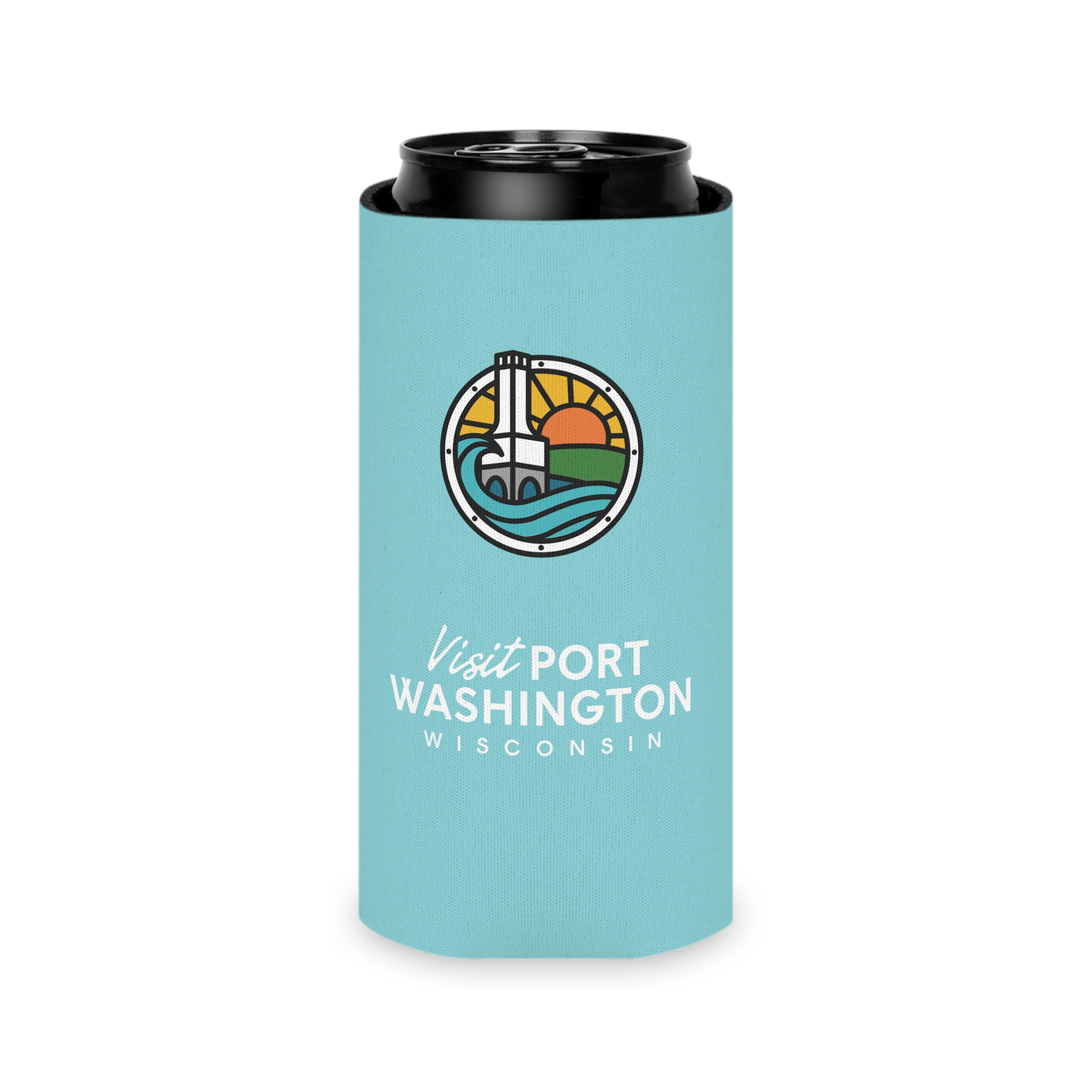 Visit Port Washington Wisconsin Can Koozie | Lighthouse Design - Image 10