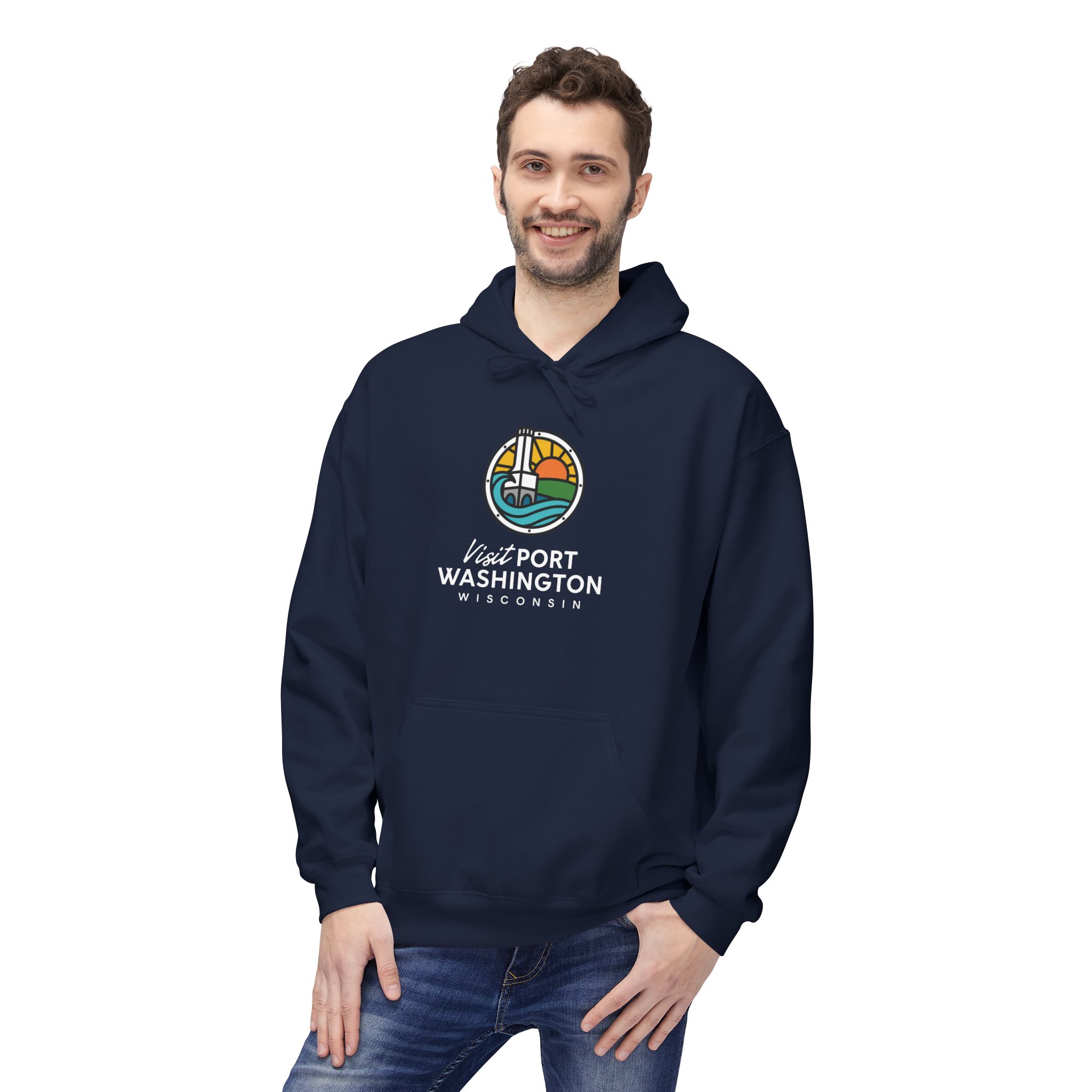 Visit Port Washington Hoodie | Coastal Stained Glass Design - Image 24