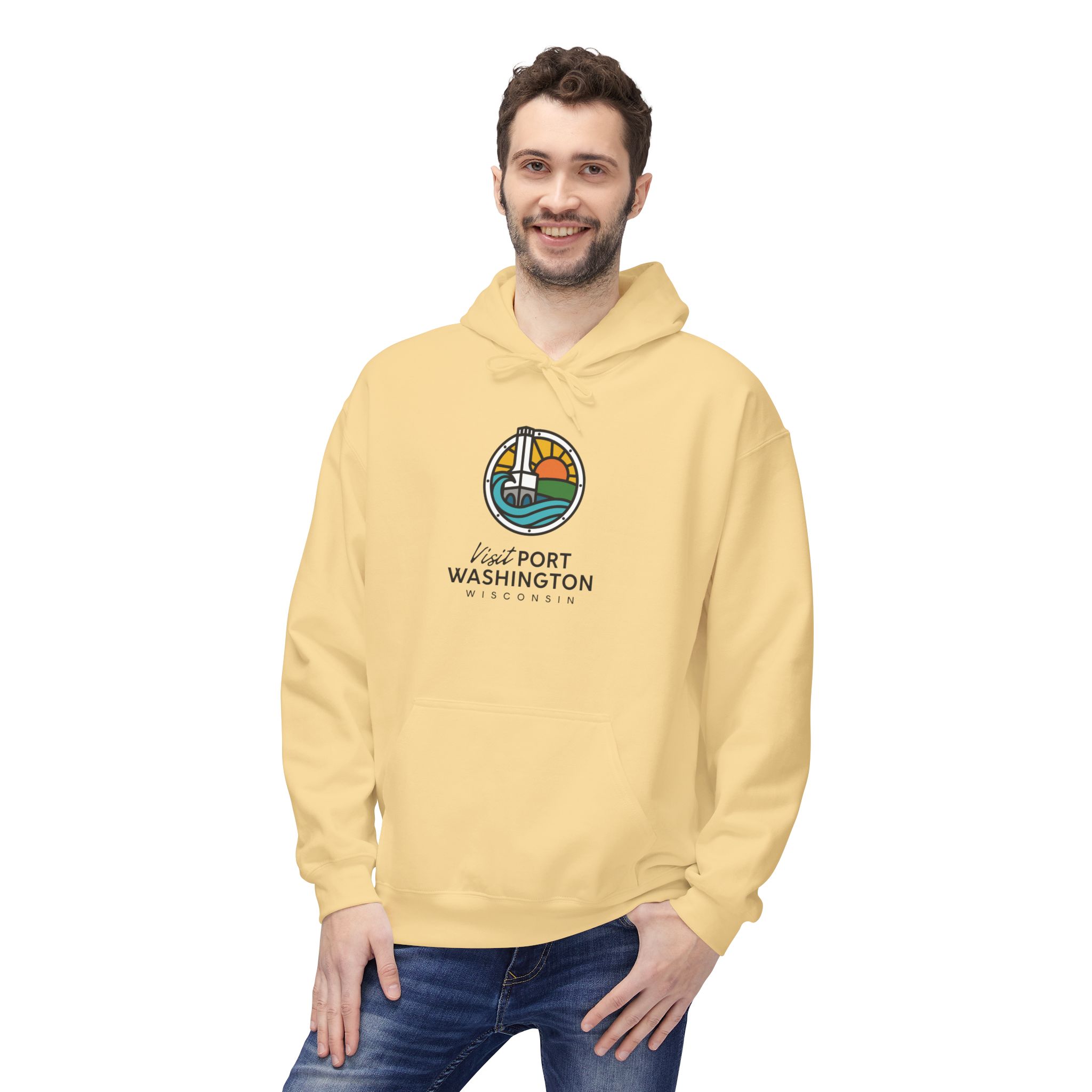 Visit Port Washington Hoodie | Coastal Stained Glass Design - Image 14