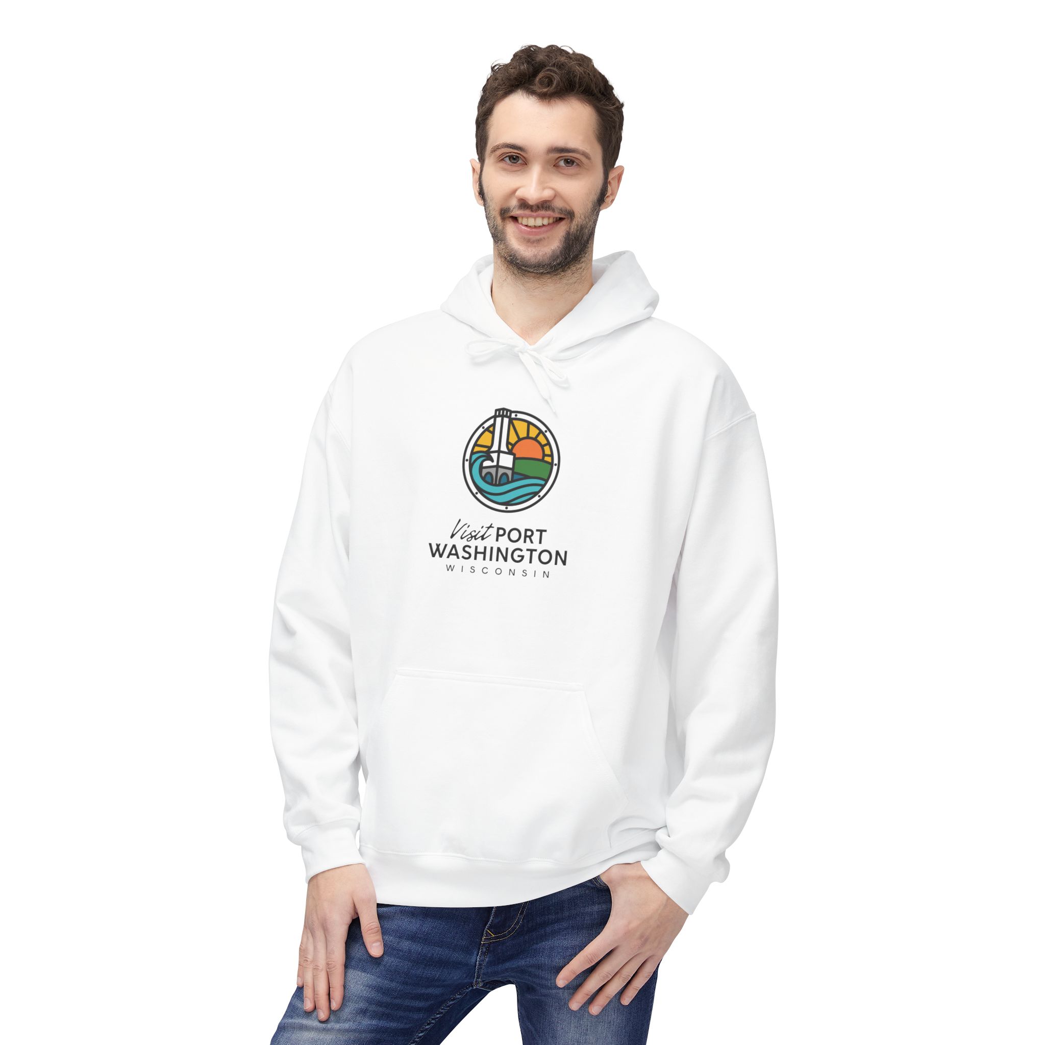 Visit Port Washington Hoodie | Coastal Stained Glass Design - Image 9